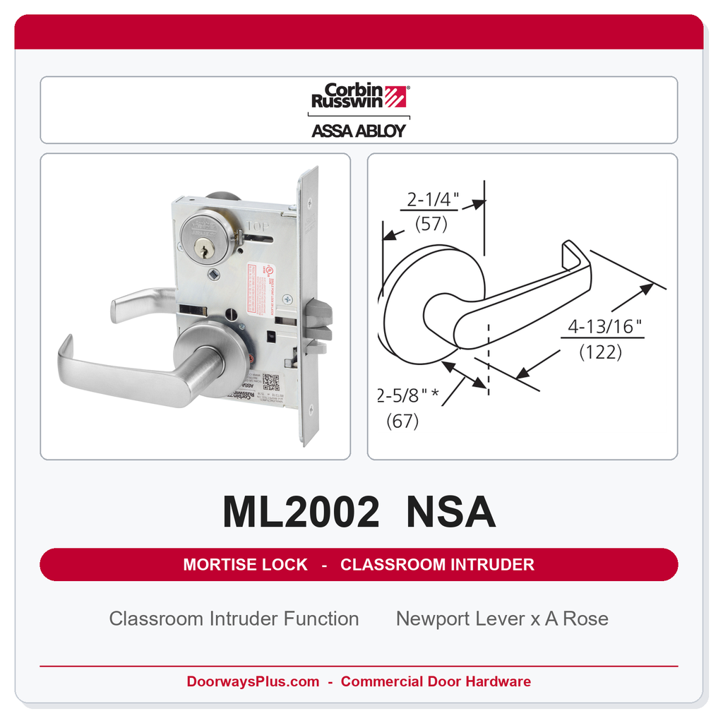 Corbin Russwin ML2002 NSA Classroom Intruder Mortise Lockset | Grade 1 Commercial