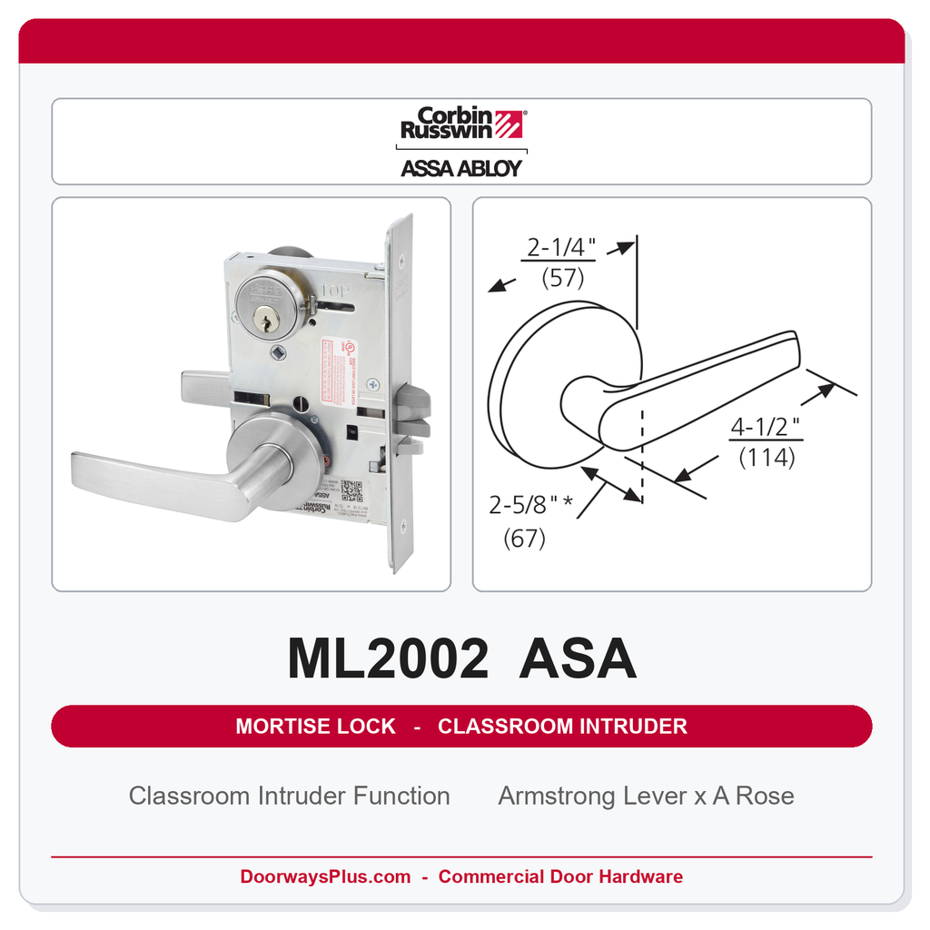 Corbin Russwin ML2002 ASA Classroom Intruder Mortise Lockset | Grade 1 Commercial
