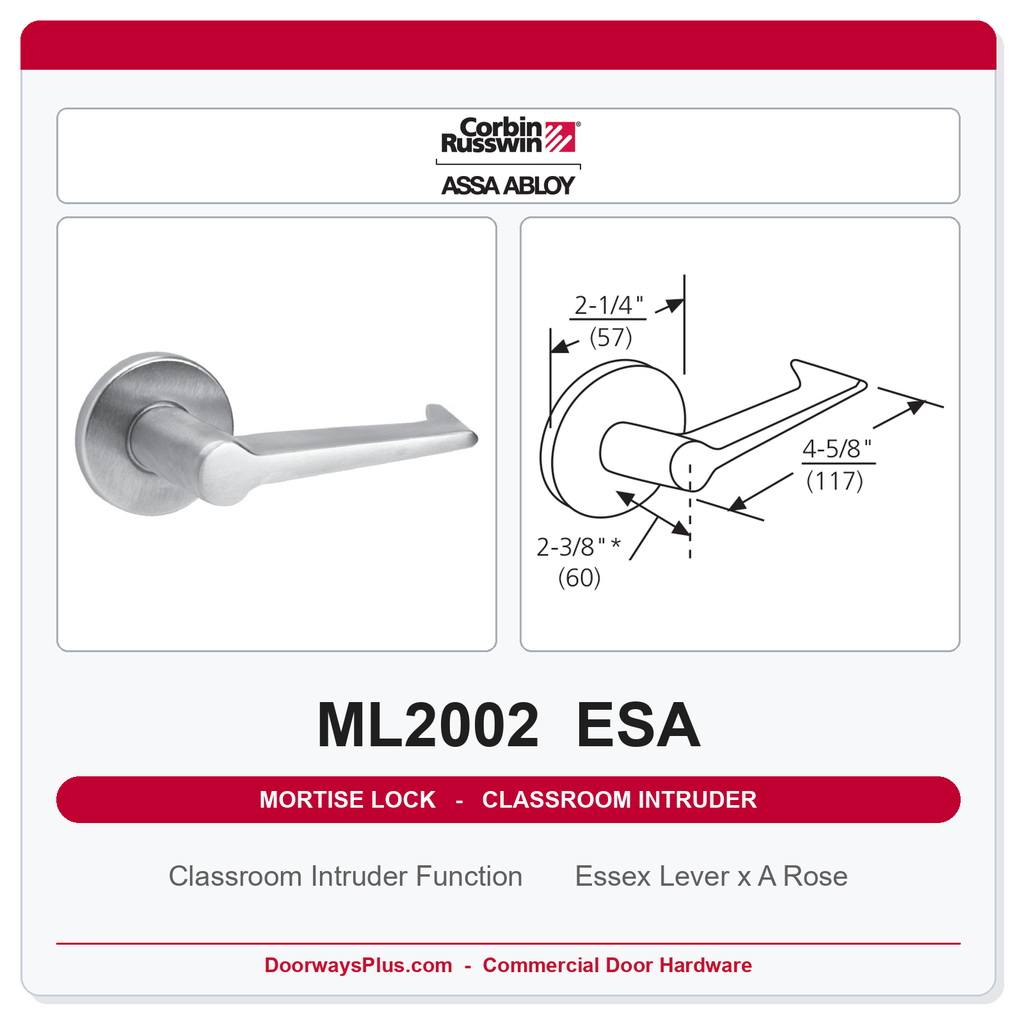 Corbin Russwin ML2002 ESA Classroom Intruder Mortise Lockset | Grade 1 Commercial