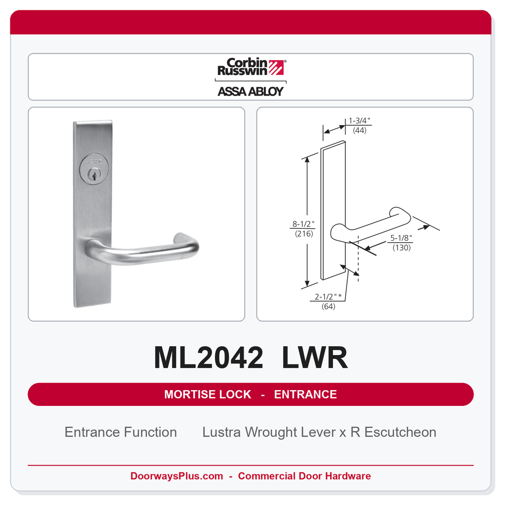 Corbin Russwin ML2042 LWR Entrance or Public Restroom Mortise Lockset | Grade 1 Commercial