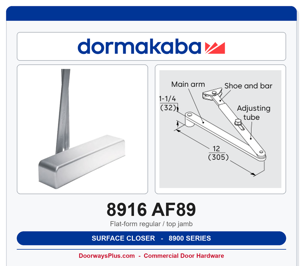 Dorma 8916 AF89 Surface Door Closer Non-Hold Open Regular / Top Jamb | ANSI Grade 1 | UL Listed