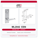 Corbin Russwin ML2042 ESN Entrance or Public Restroom Mortise Lockset | Grade 1 Commercial