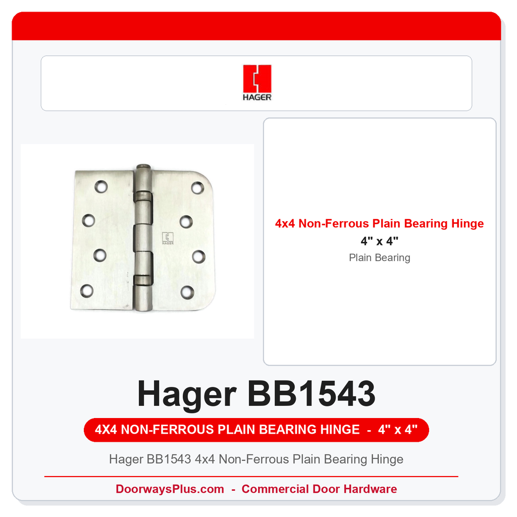 Hager BB1543 4x4 Non-Ferrous Plain Bearing Hinge | Square x 5/8" Radius Corner