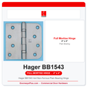 Hager BB1543 4x4 Non-Ferrous Plain Bearing Hinge | Square x 5/8" Radius Corner