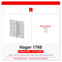 Hager 1760 4x4 Stainless Steel Single Acting Spring Hinge US32D