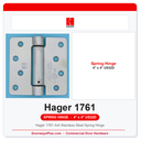 Hager 1761 4x4 Stainless Steel Spring Hinge | US32D | 1/4" Radius