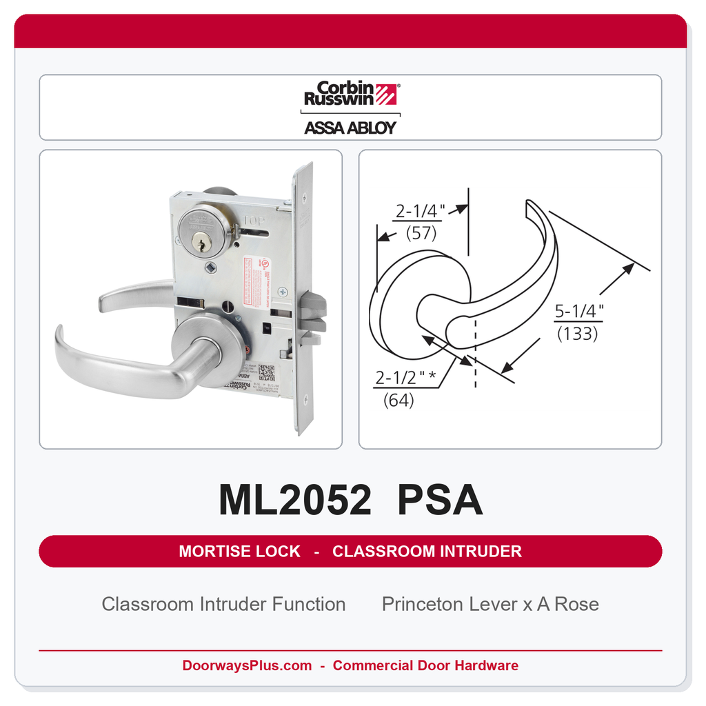 Corbin Russwin ML2052 PSA Classroom Intruder Mortise Lockset | Grade 1 Commercial