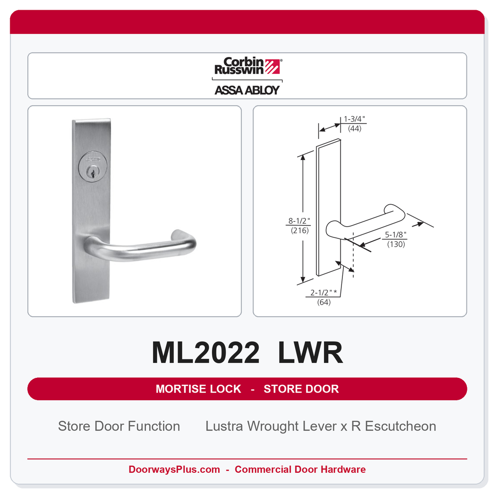 Corbin Russwin ML2022 LWR Store Door Mortise Lockset | Grade 1 Commercial