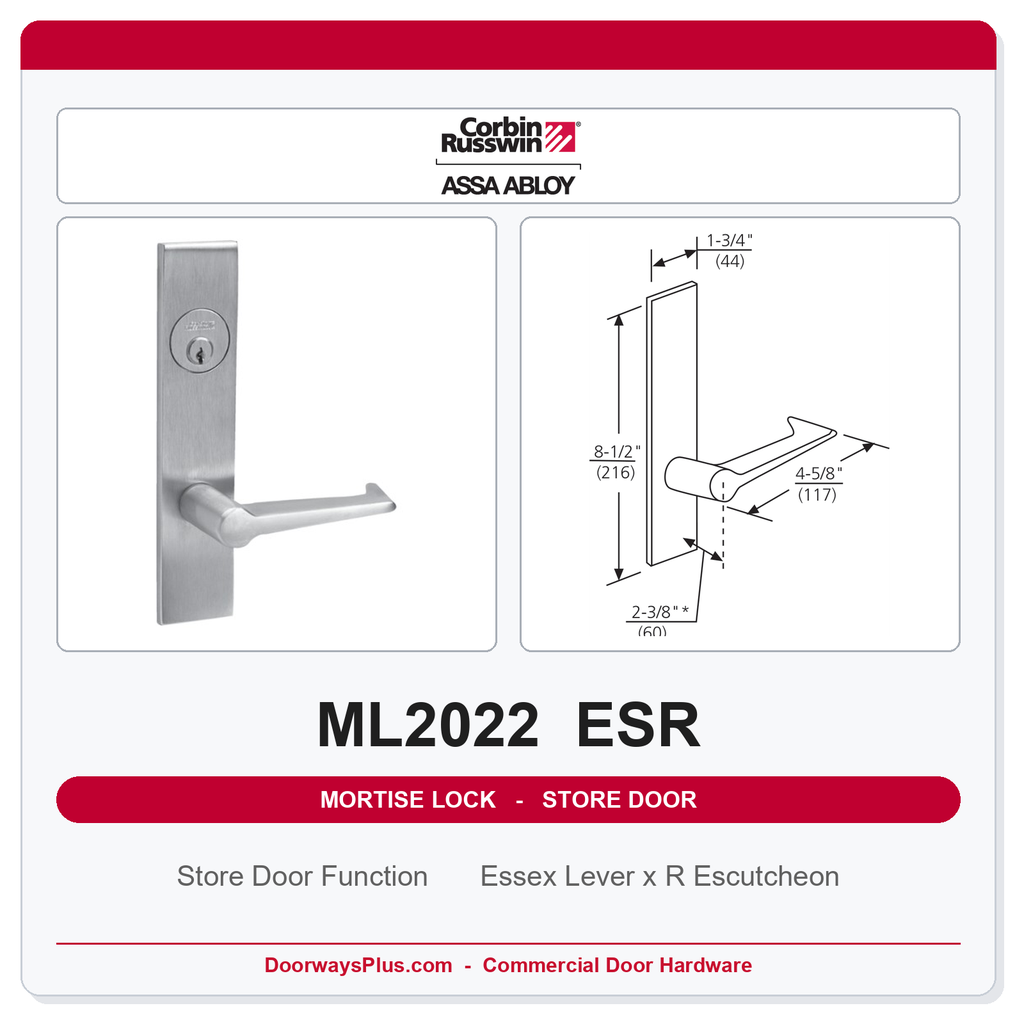 Corbin Russwin ML2022 ESR Store Door Mortise Lockset | Grade 1 Commercial