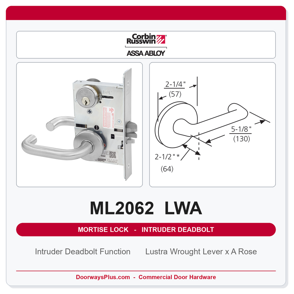 Corbin Russwin ML2062 LWA Intruder Deadbolt Mortise Lockset | Grade 1 Commercial