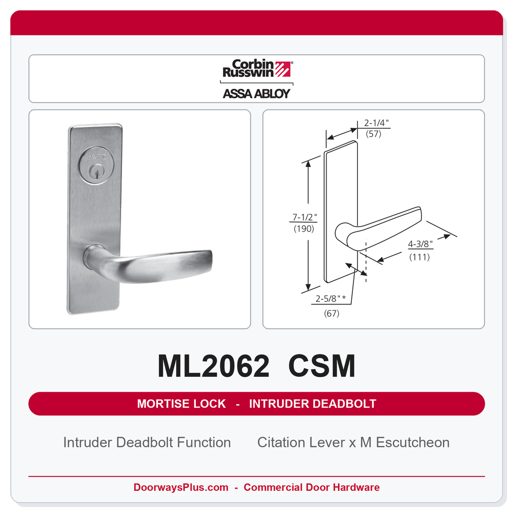 Corbin Russwin ML2062 CSM Intruder Deadbolt Mortise Lockset | Grade 1 Commercial