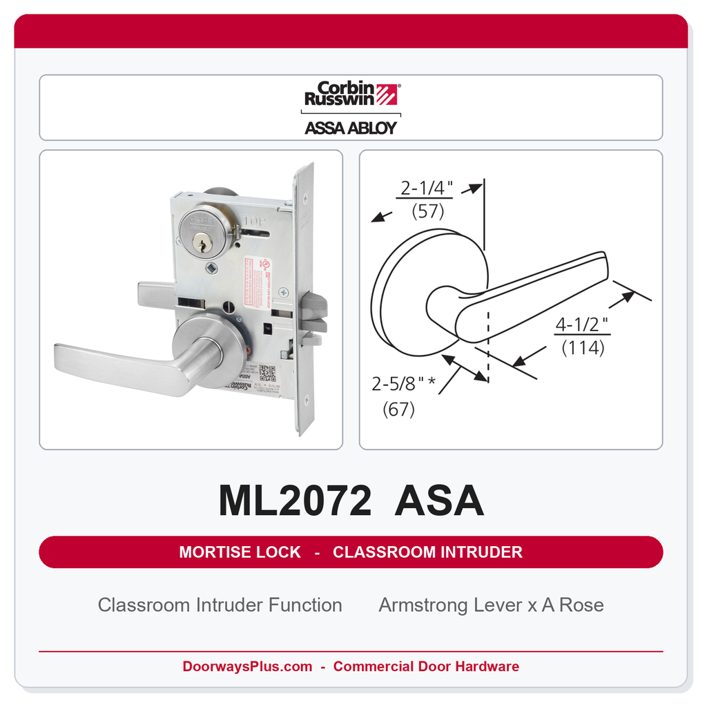Corbin Russwin ML2072 ASA Classroom Intruder Mortise Lockset | Grade 1 Commercial