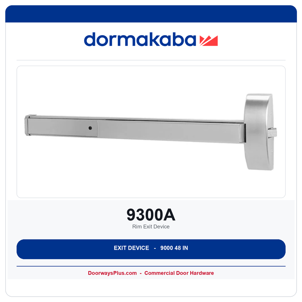 Dorma 9300A Rim Exit Device | 48 in Wide Stile | 9000 Series | ANSI Grade 1 | Exit Only