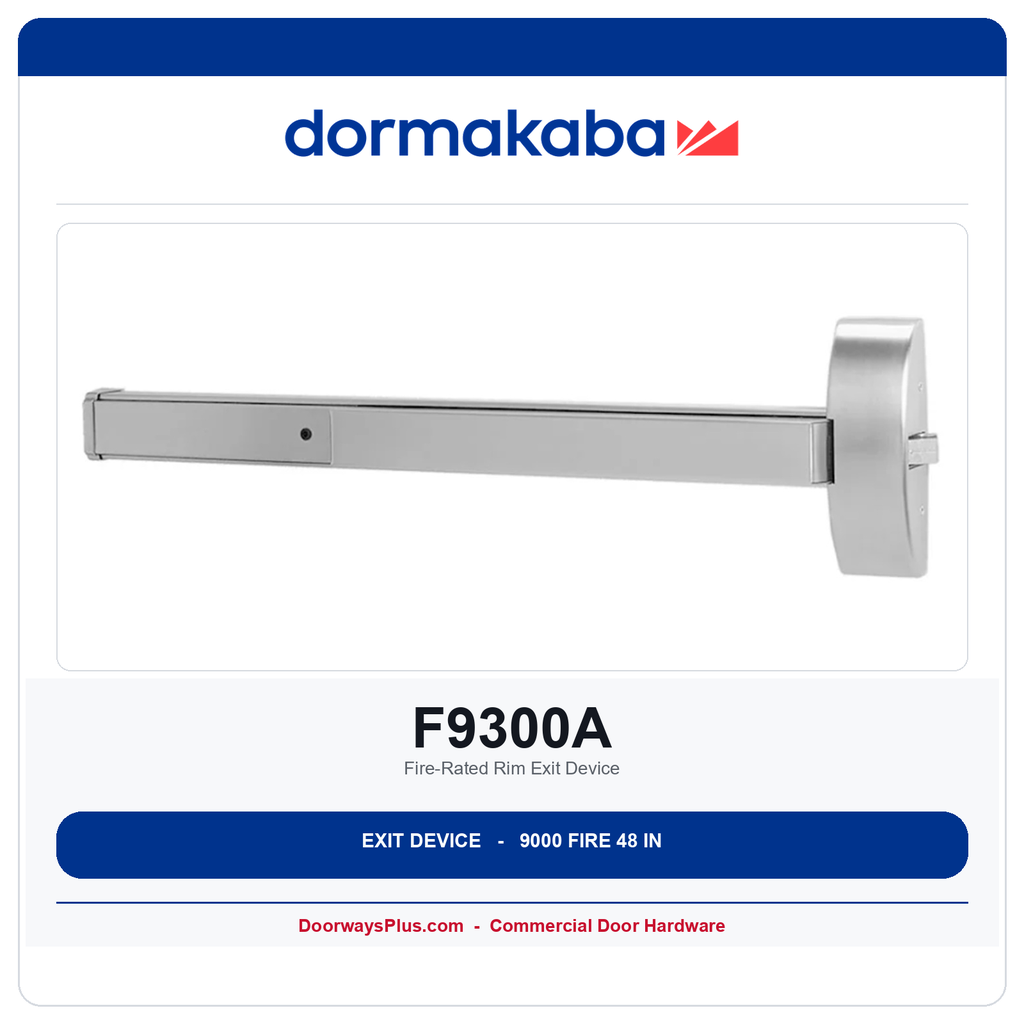 Dorma F9300A Fire-Rated Rim Exit Device | 48 in Wide Stile | 9000 Series | ANSI Grade 1 | Exit Only