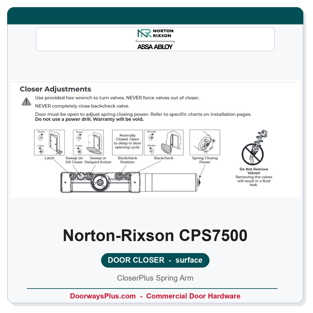Norton CPS7500 Surface Door Closer | CloserPlus Spring Arm