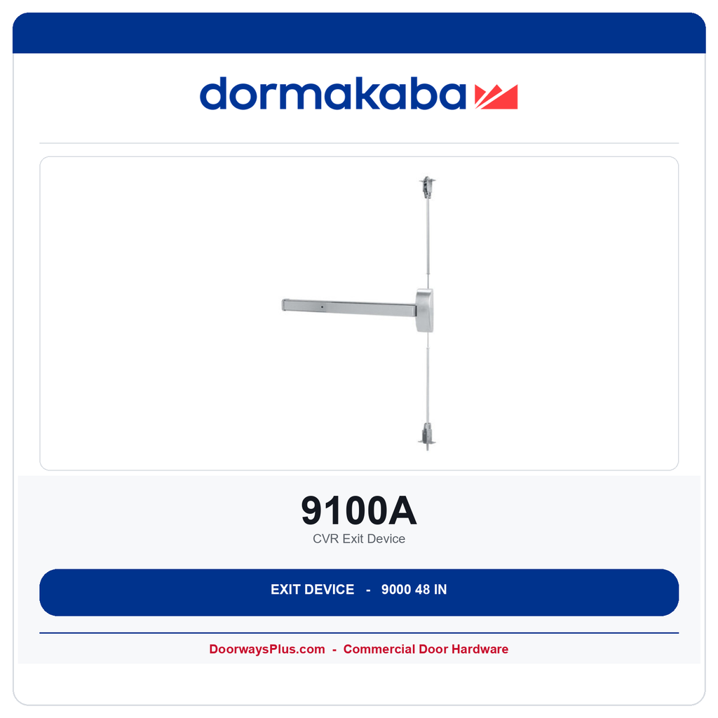 Dorma 9100A CVR Exit Device | 48 in Wide Stile | 9000 Series | ANSI Grade 1 | Exit Only