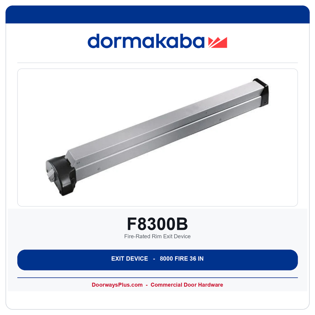 Dorma F8300B Fire-Rated Rim Exit Device | 36 in Wide Stile | 8000 Series | ANSI Grade 1 | Exit Only