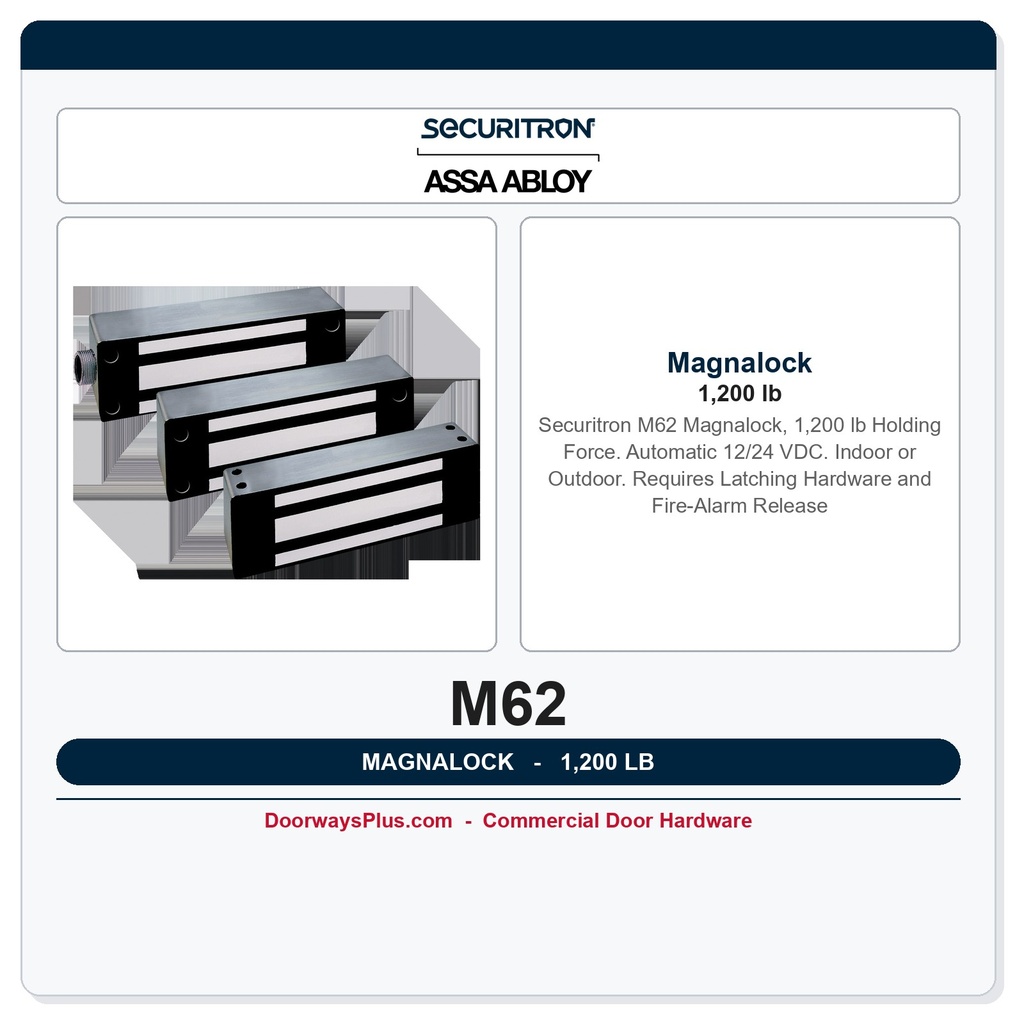 Securitron M62 Magnalock 1,200 lb Holding Force | Dual Voltage 12/24 VDC