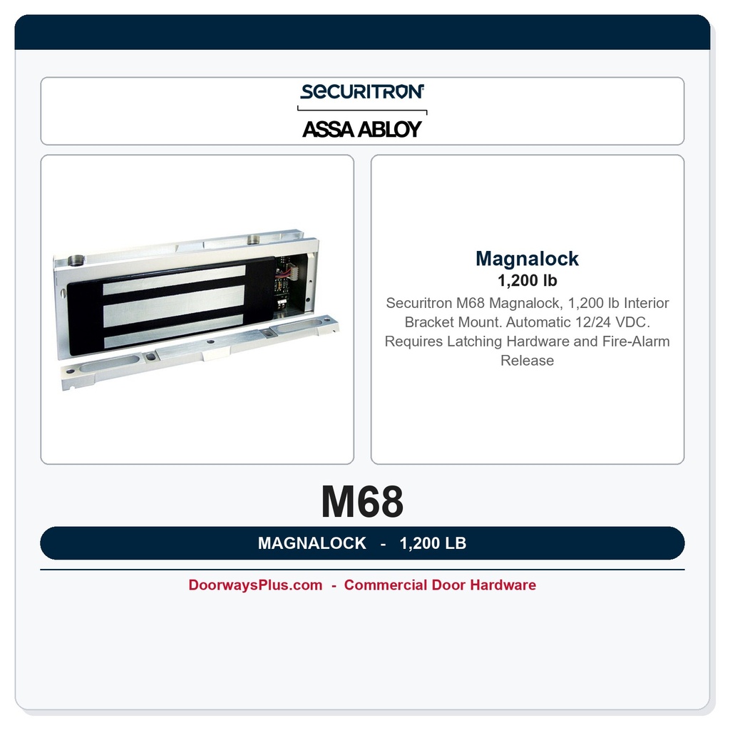 Securitron M68 Magnalock 1,200 lb Interior Bracket Mount | Dual Voltage 12/24 VDC