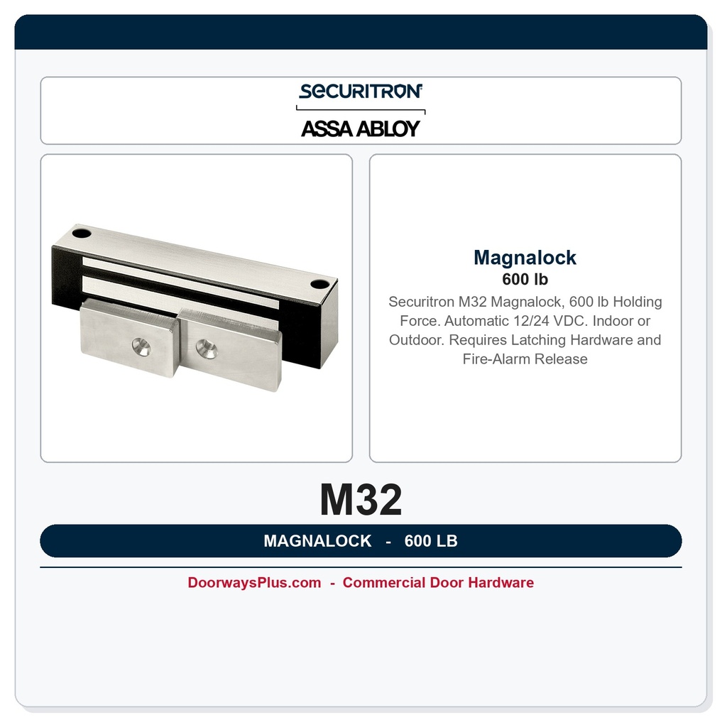 Securitron M32 Magnalock 600 lb Holding Force | Dual Voltage 12/24 VDC