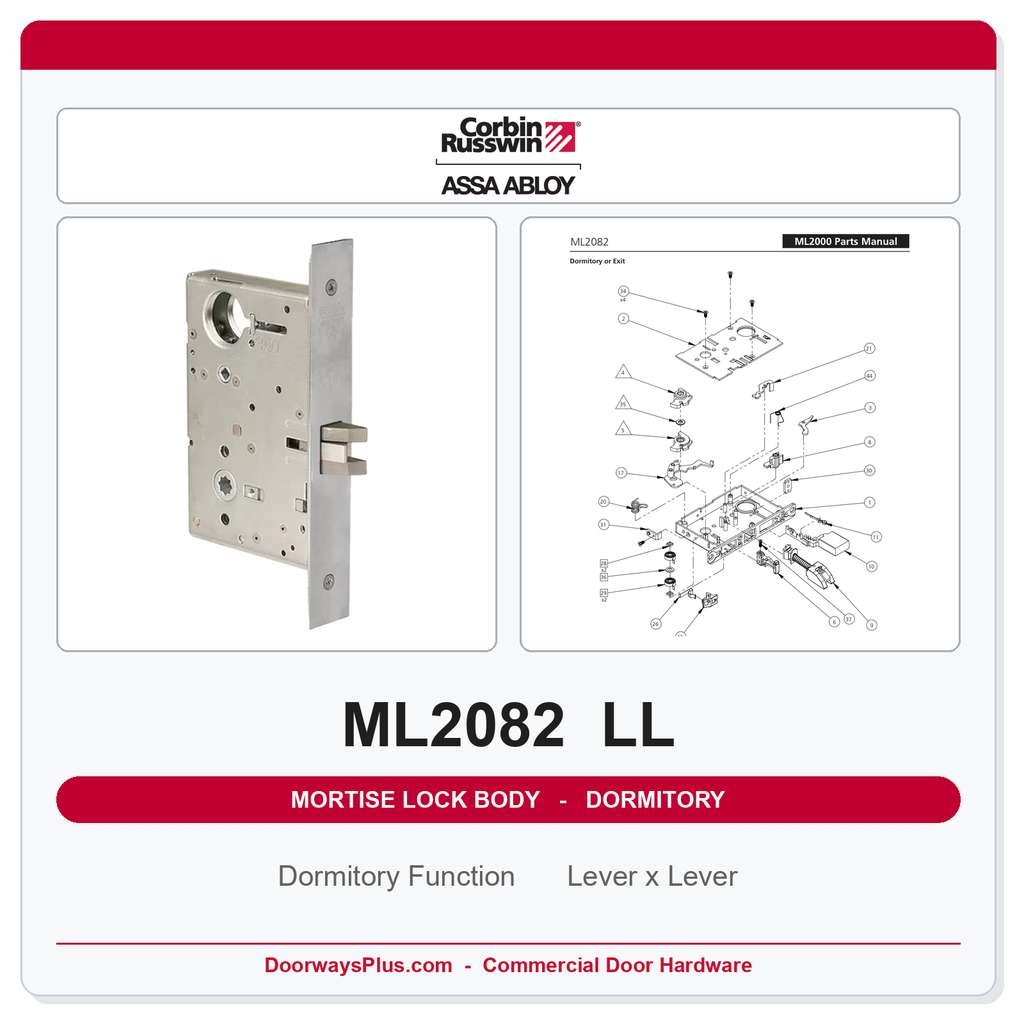 Corbin Russwin LB-ML2082 Mortise Lock Body - Dormitory or Exit Function (ANSI F11)