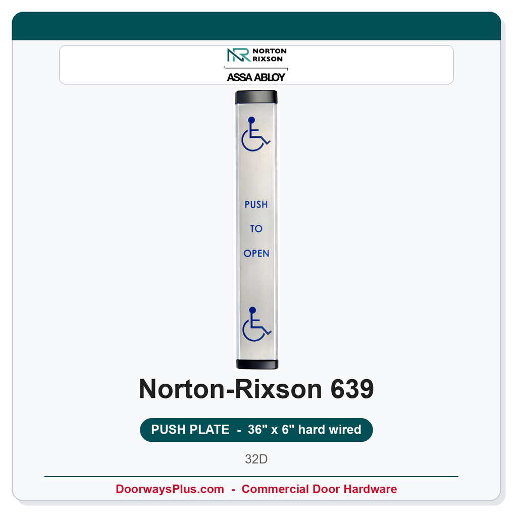 Norton 639 Low Profile Push Plate | 36 x 6 | Hard Wired