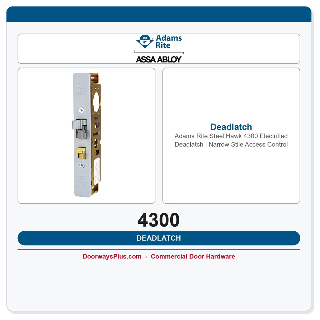 Adams Rite Steel Hawk 4300 Electrified Deadlatch | Narrow Stile Access Control