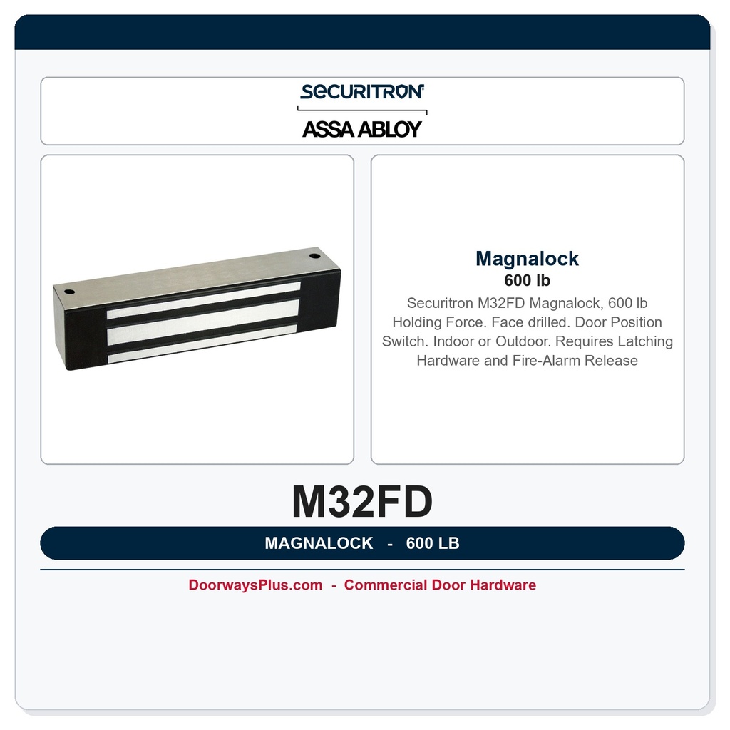 Securitron M32FD Magnalock 600 lb | Face drilled