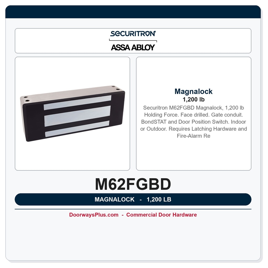 Securitron M62FGBD Magnalock 1,200 lb | Face drilled