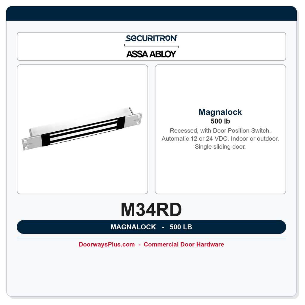 Securitron M34RD Magnalock 500 lb | Recessed, with Door Position Switch