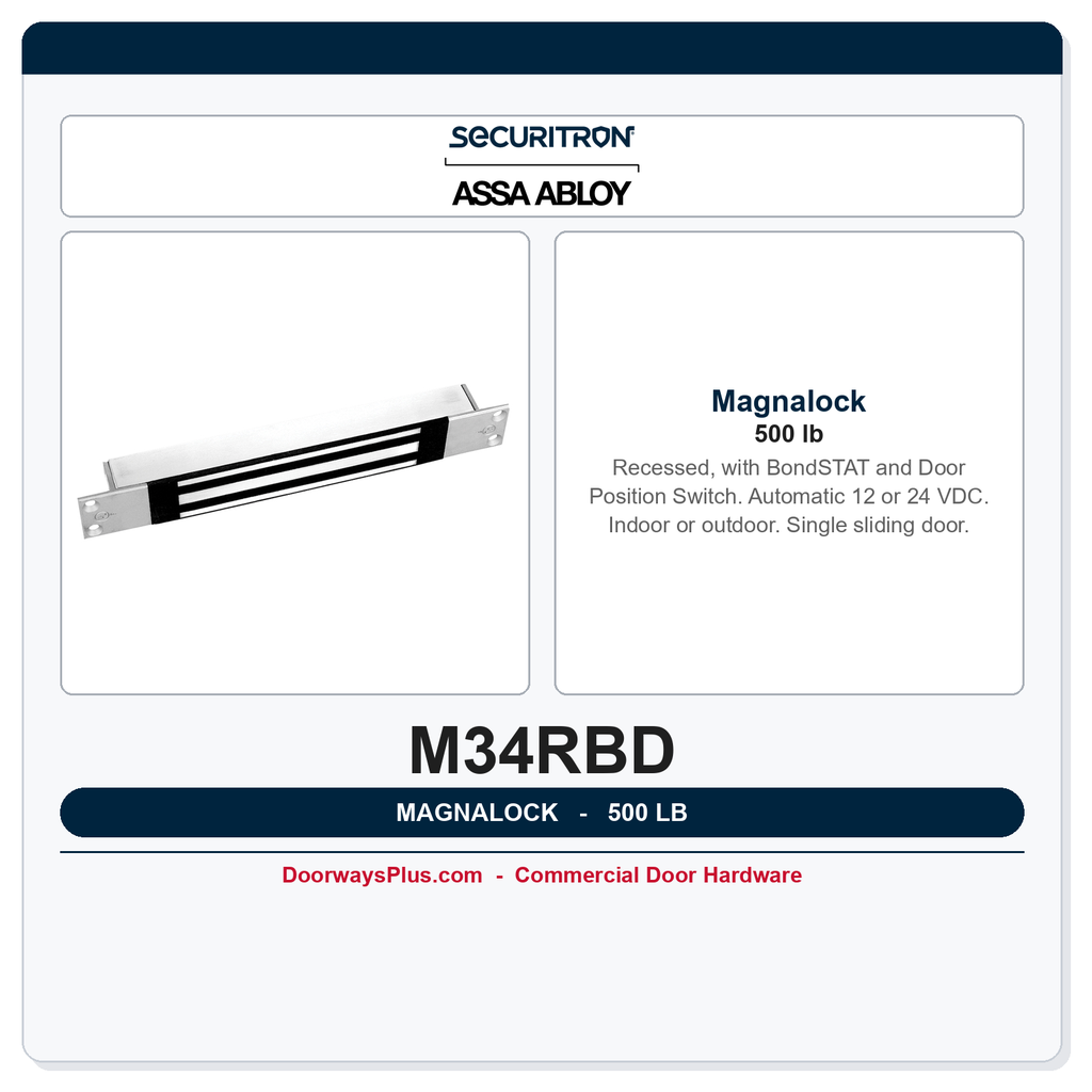 Securitron M34RBD Magnalock 500 lb | Recessed, with BondSTAT and Door Position Switch