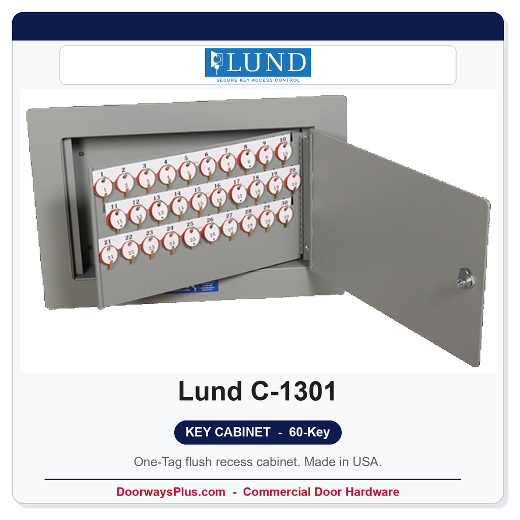 Lund C-1301 Flush Recess Key Cabinet | 60-Key One-Tag | Made in USA
