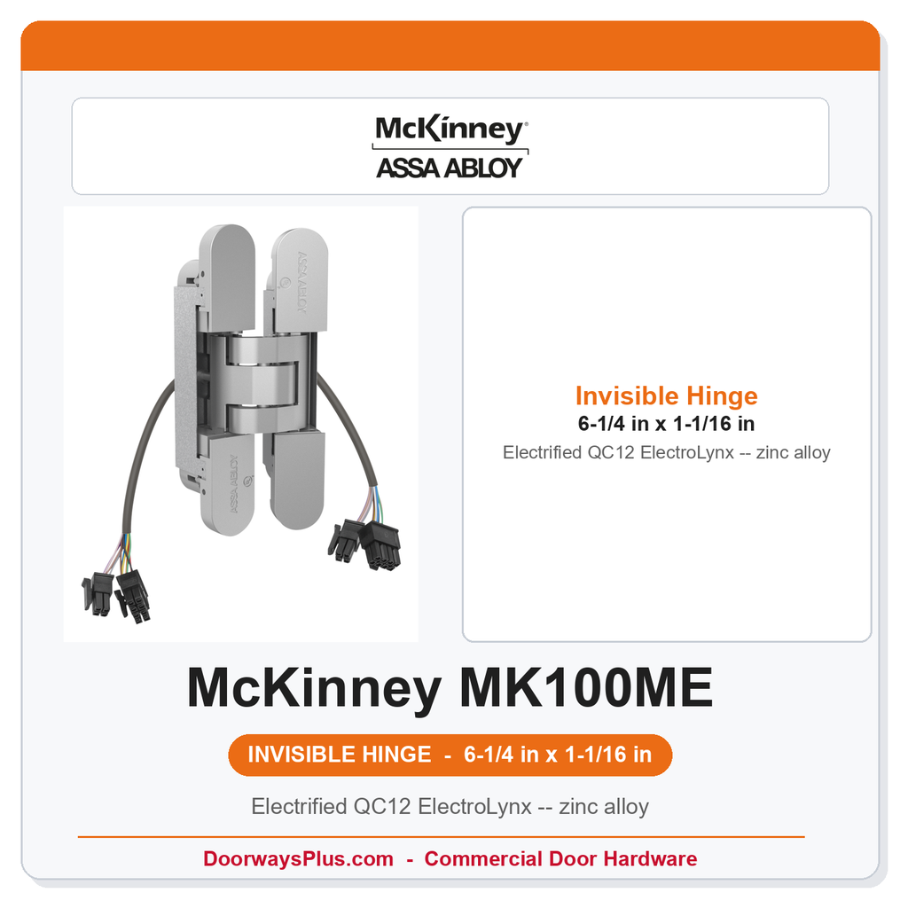 McKinney MK100ME QC12 6-1/4 in x 1-1/16 in Electrified Concealed Invisible Full Mortise Hinge