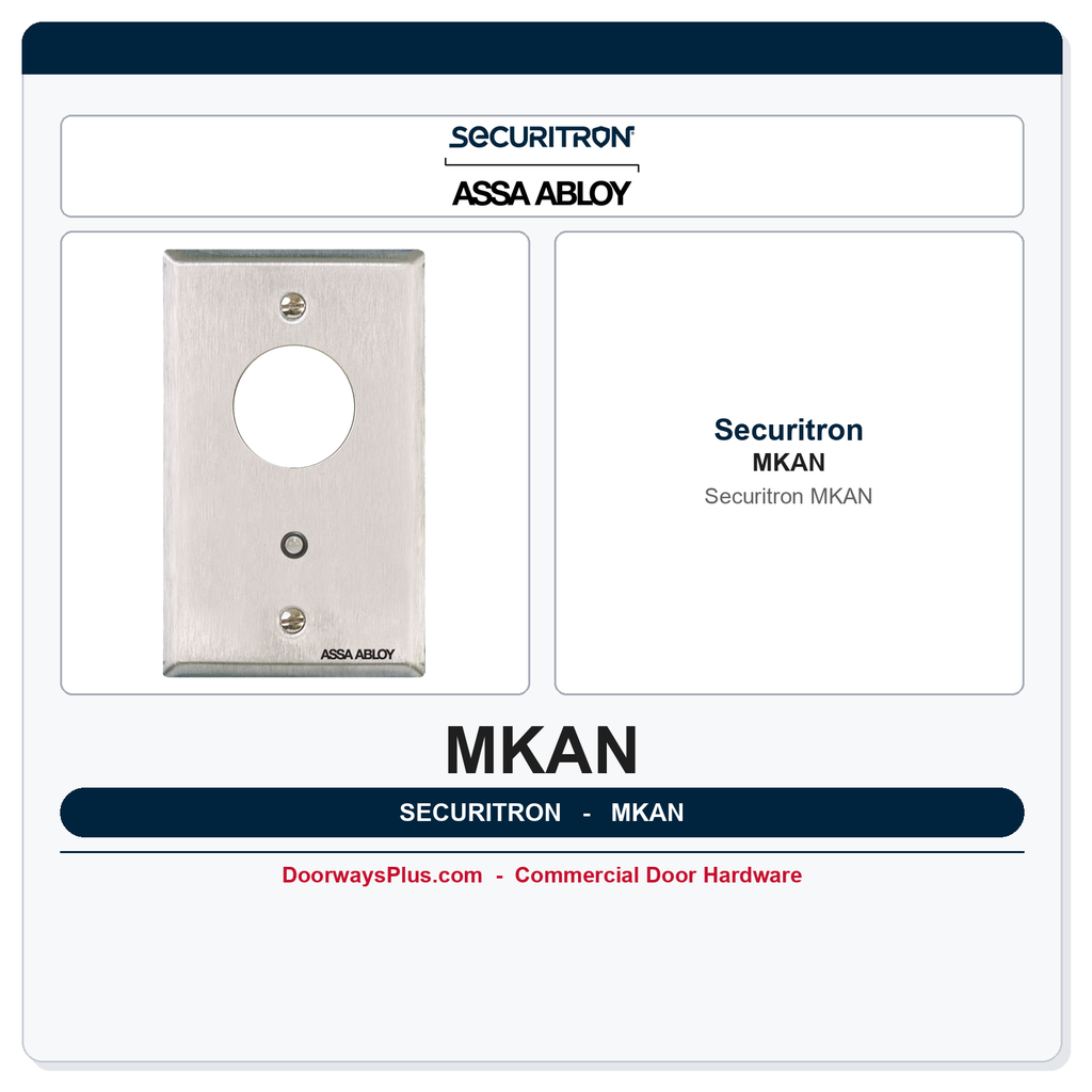Securitron MKAN Mortise Keyswitch - Alternate, SPDT, Narrow, Green/Red LED
