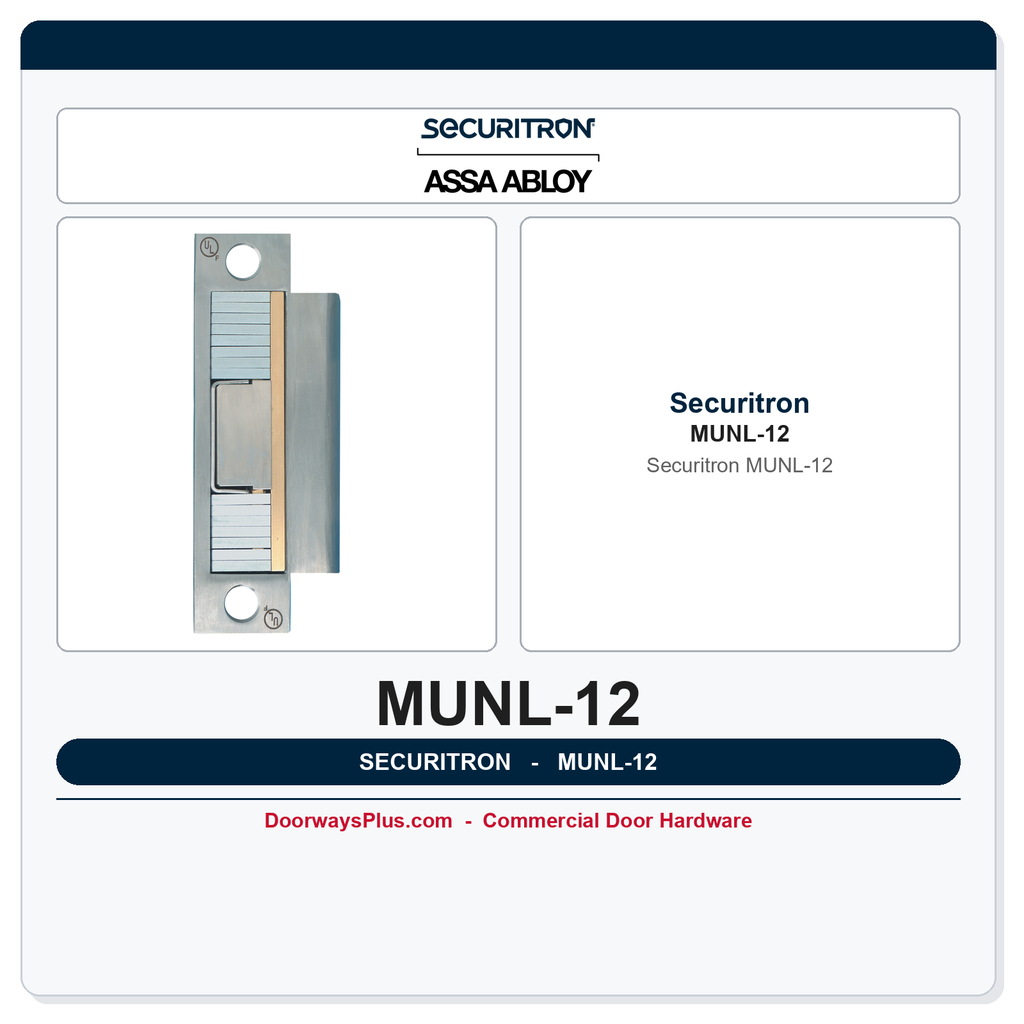 Securitron MUNL-12 UnLatch Electric Strike for Mortise Locks - 12 VDC, Fail Secure, Stainless Steel