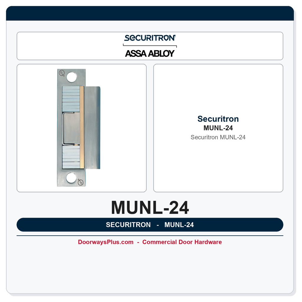 Securitron MUNL-24 UnLatch Electric Strike for Mortise Locks - 24 VDC, Fail Secure, Stainless Steel