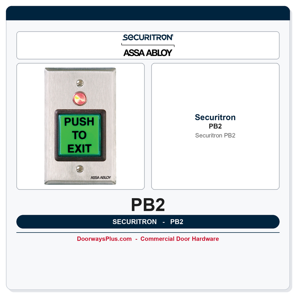 Securitron PB2 Push Button - 2 in, Illuminated, Momentary, Single Gang