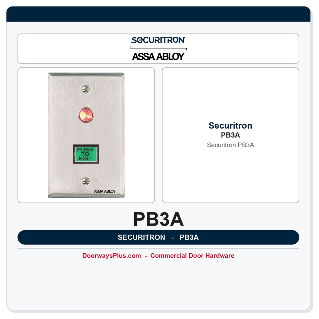 Securitron PB3A Push Button - 3/4 in Rectangle, Illuminated, Alternate, Single Gang