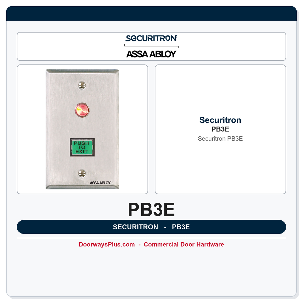 Securitron PB3E Push Button - 3/4 in Rectangle, Non-Illuminated, Momentary, Single Gang