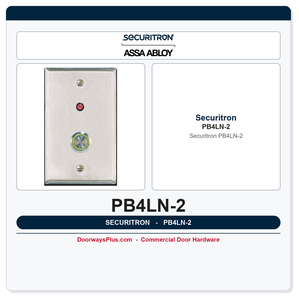 Securitron PB4LN-2 Push Button - Narrow Stile, Momentary, Bi-color LED, DPDT