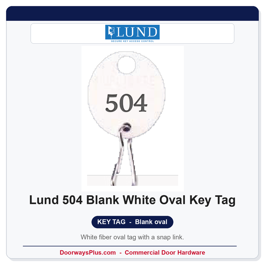 Lund 504 Blank White Oval Key Tag – 1-1/8 in, Nickel Snap Link, 100-Pack