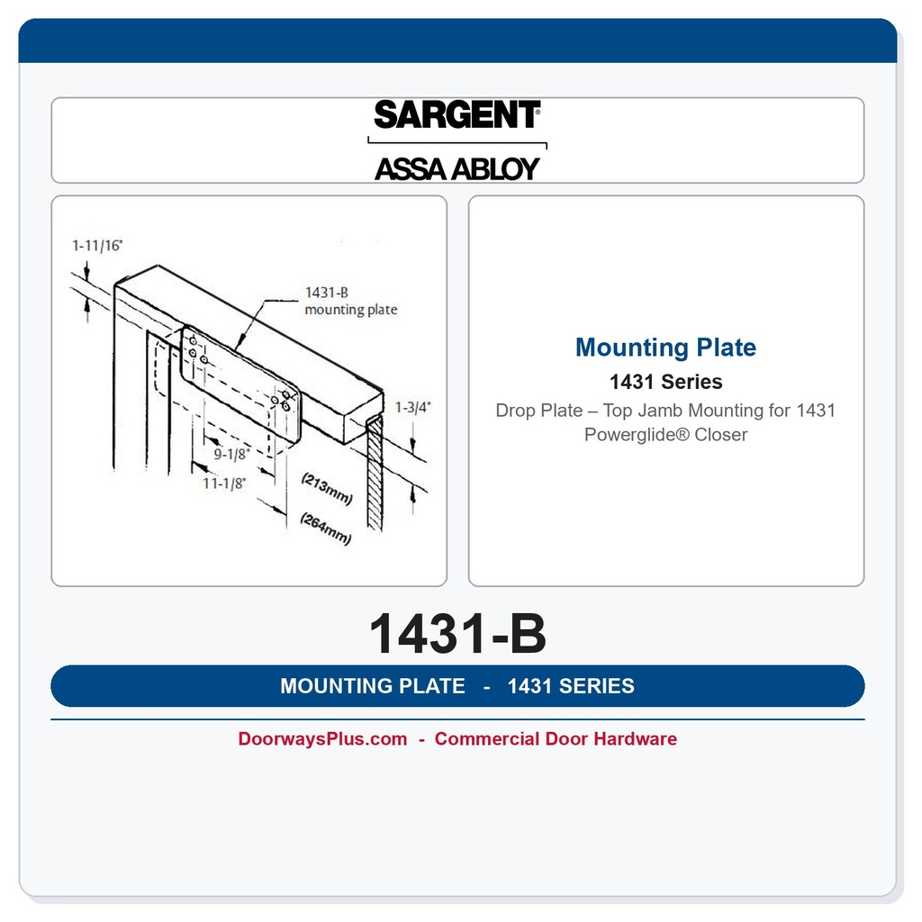 Sargent 1431-B Drop Plate – Top Jamb Mounting for 1431 Powerglide® Closer