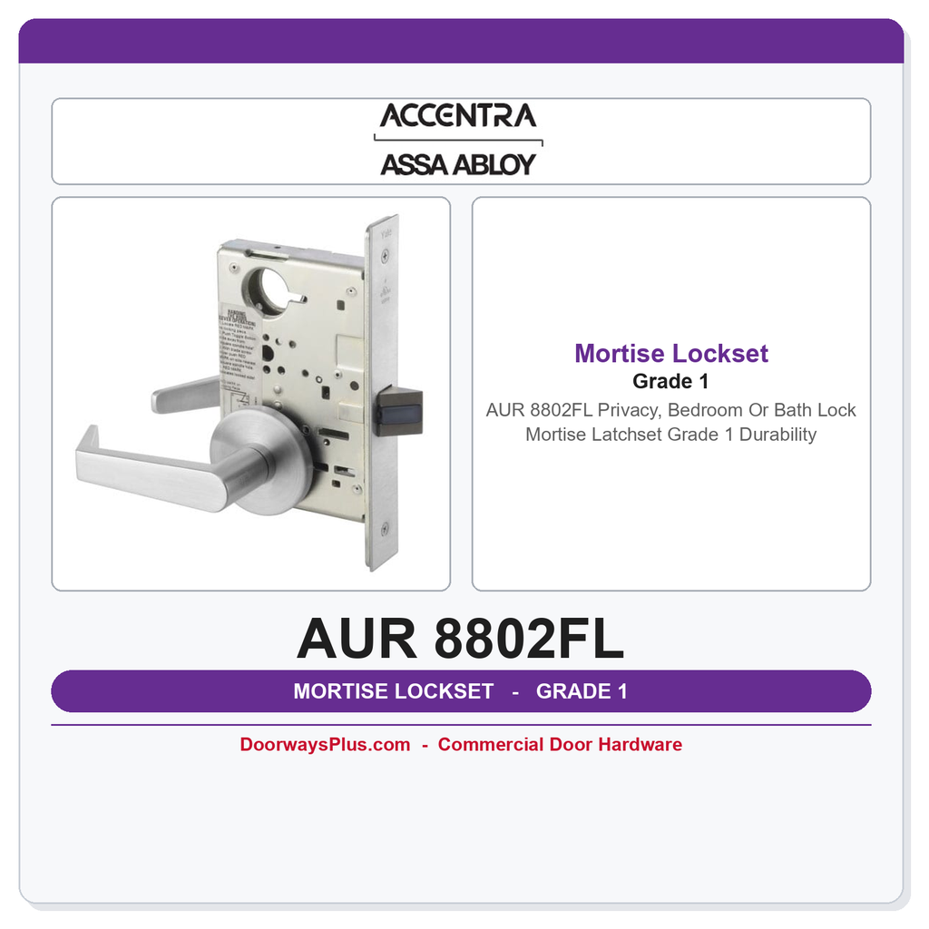 Accentra AUR 8802FL Privacy, Bedroom Or Bath Lock Mortise Latchset – Grade 1 Durability