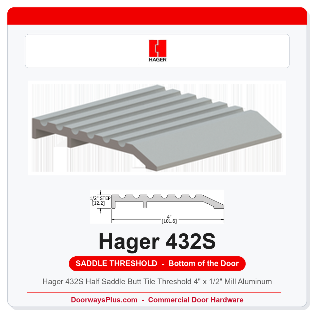 Hager 432S Half Saddle Butt Tile Threshold 4" x 1/2" Mill Aluminum