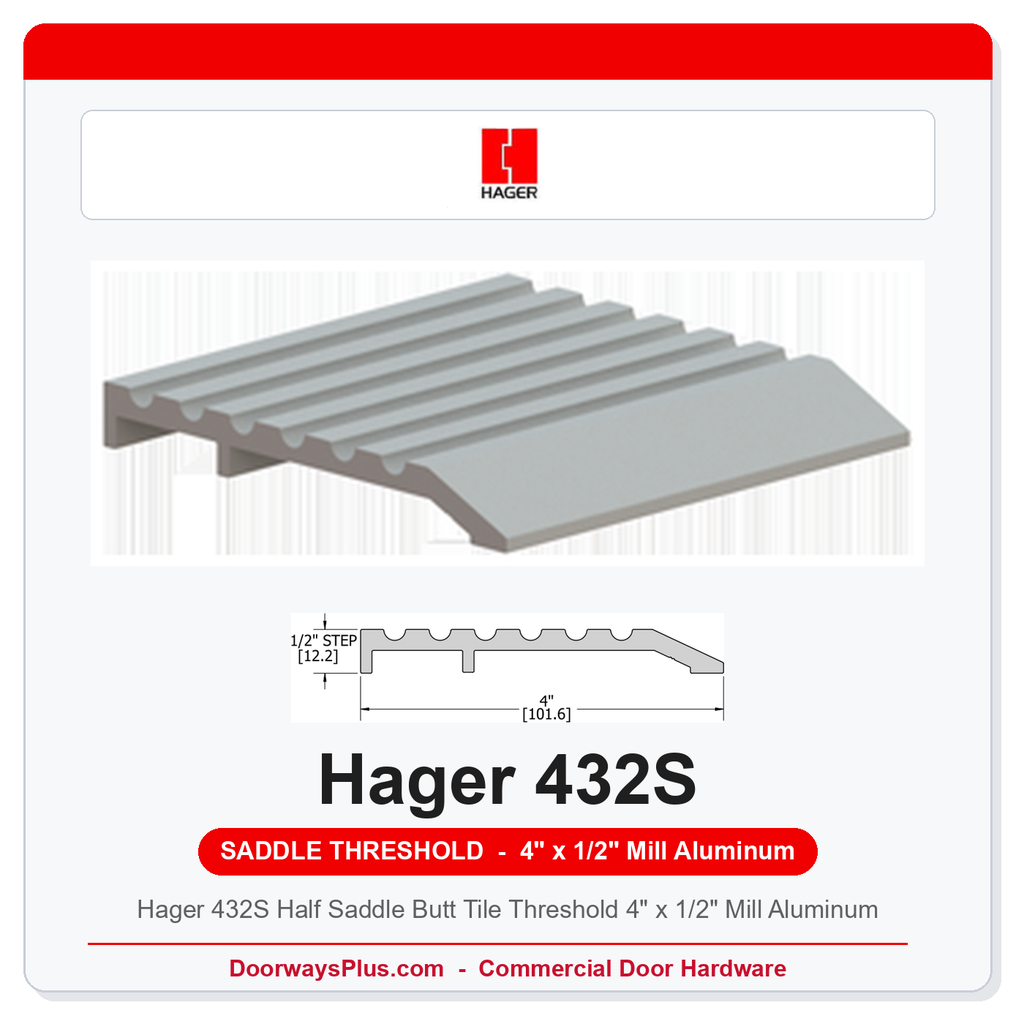 Hager 432S Half Saddle Butt Tile Threshold 4" x 1/2" Mill Aluminum