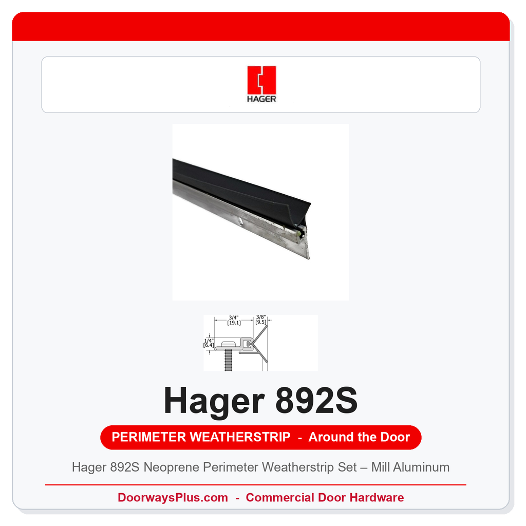Hager 892S Neoprene Perimeter Weatherstrip Set – Mill Aluminum | UL10C Fire Rated