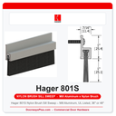 Hager 801S Nylon Brush Sill Sweep – Mill Aluminum, UL Listed, 36" or 48"