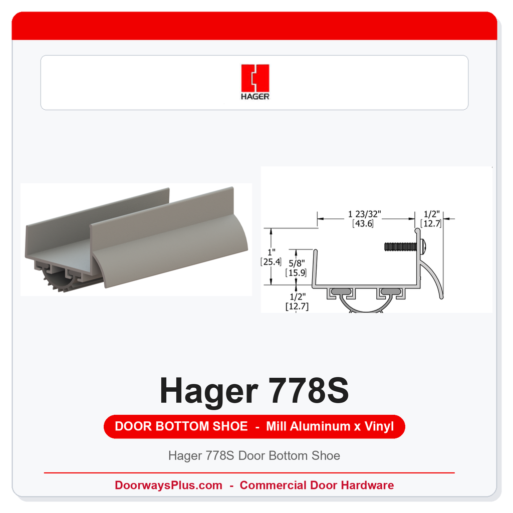 Hager 778S Door Bottom Shoe | Rain Drip | Grey Vinyl | Mill Aluminum | UL10C Fire Rated