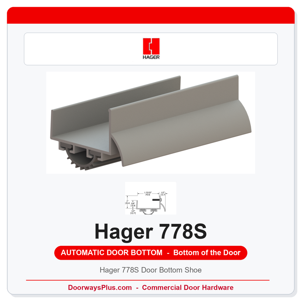 Hager 778S Door Bottom Shoe | Rain Drip | Grey Vinyl | Mill Aluminum | UL10C Fire Rated