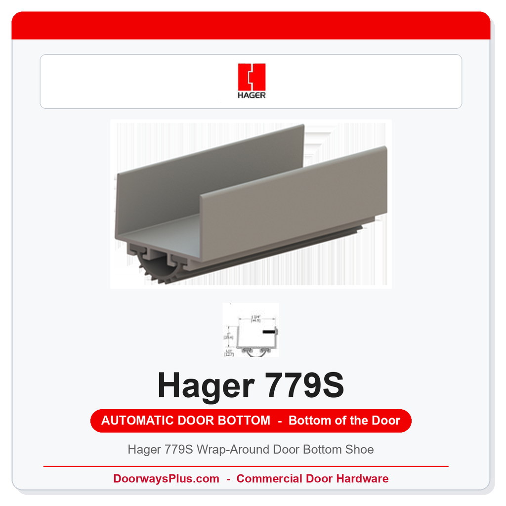 Hager 779S Wrap-Around Door Bottom Shoe | Grey Vinyl | 36 In | UL10C Fire Rated